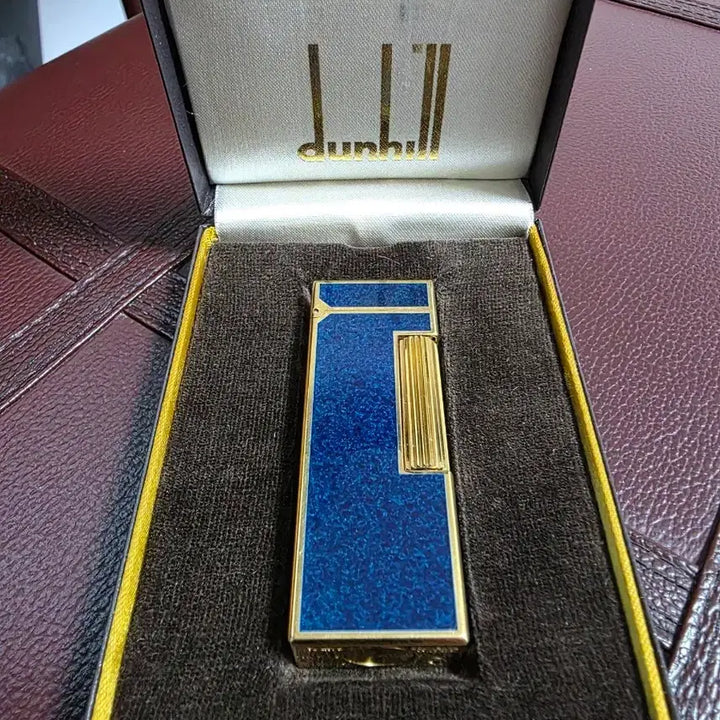 [BUNJANG] Dunhill Rollagas Lighter Blue Marble Lacquer &amp; Gold Plate / 던힐 라이터 블루 골드 콤비 A급