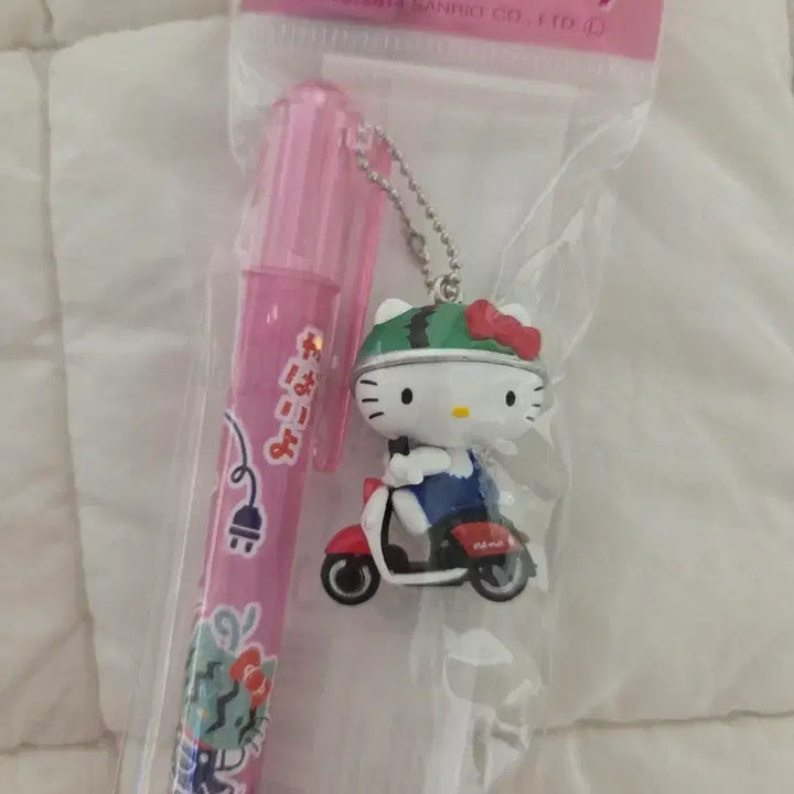 [BUNJANG] Classic Kitty Watermelon Ballpoint Pen with Motorcycle Kitty Strap / 수박 키티 고전키티 키티스트랩 볼펜 오토바이 키티
