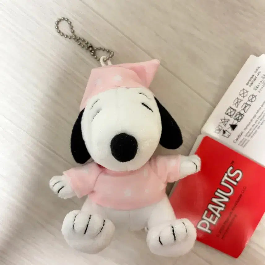 [BUNJANG] Peanuts Snoopy Pajama Keyring Doll Pink / 피너츠 스누피 파자마 잠옷 키링 인형 핑크