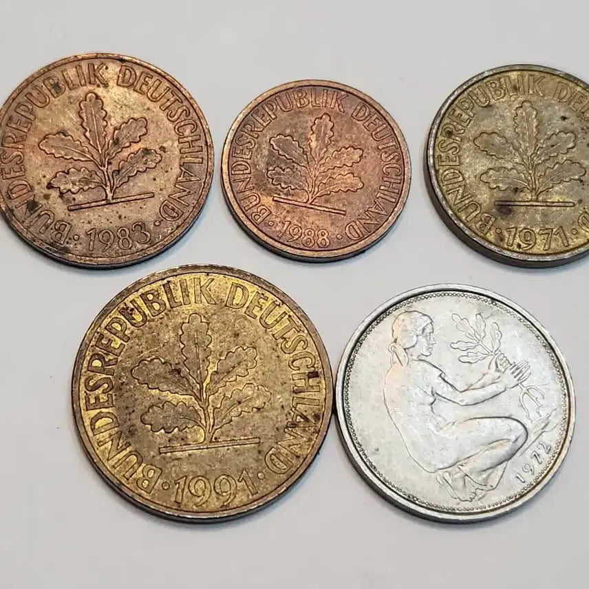 [BUNJANG] Vintage German Pfennig Coins (2, 5, 10, 50 Pfennig) / 외국동전, 예전 독일 페니 동전 5점 일괄