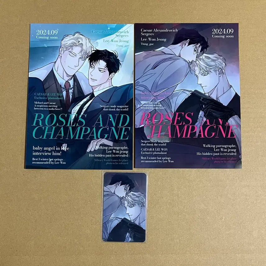 [BUNJANG] Jaime Shop Rose &amp; Champagne Illustration Card Poster Set (2 Types) + Photocard (1 Type) / 재이미샵 장미와 샴페인 장샴 화보 일러스트 카드 포스터 2종 + 포토카드 1종