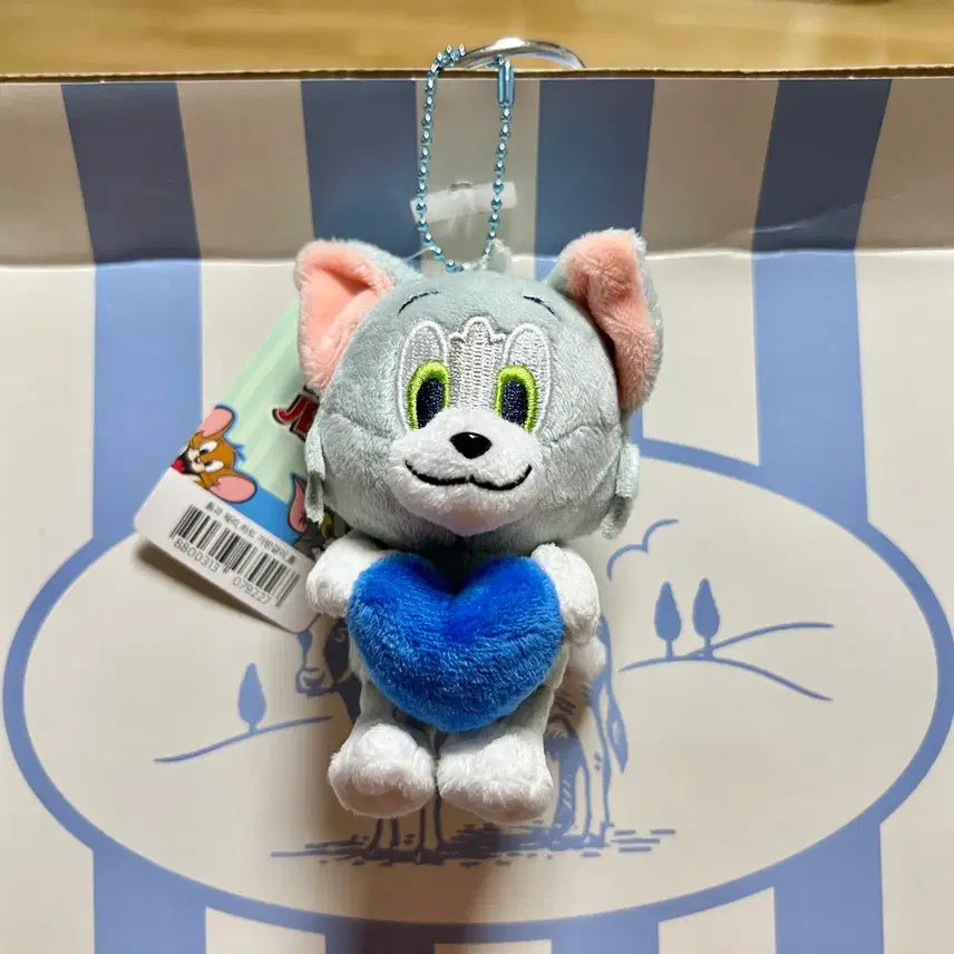 [BUNJANG] Tom and Jerry Blue Heart Plush Keychain / 새상품) 톰과제리 톰 푸른색 하트 인형 키링