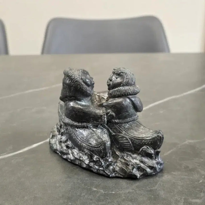 [BUNJANG] A. Wolf Original Handmade Inuit Couple Kayak Sculpture / 캐나다 A. WOLF ORIGINAL 핸드메이드 이누이트 조각상