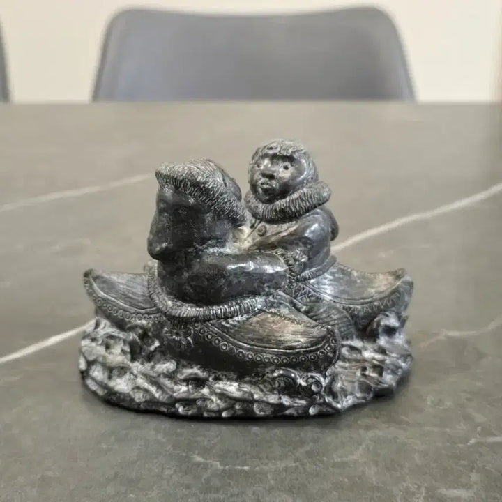 [BUNJANG] A. Wolf Original Handmade Inuit Couple Kayak Sculpture / 캐나다 A. WOLF ORIGINAL 핸드메이드 이누이트 조각상