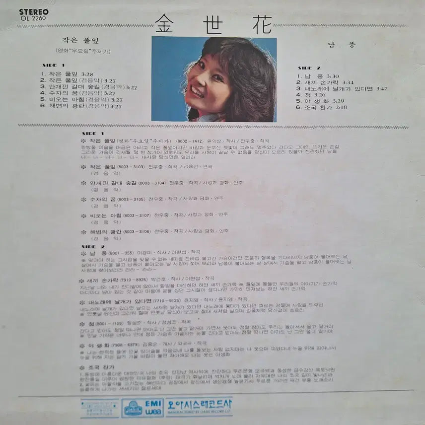 [BUNJANG] Kim Se Hwa "Little Blade of Grass" LP OST for Movie "U-il" / 귀한음반/김세화 영화 "우요일" 주제가 작은 풀잎 LP