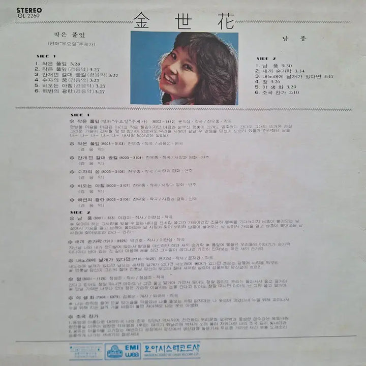 [BUNJANG] Kim Se Hwa "Little Blade of Grass" LP OST for Movie "U-il" / 귀한음반/김세화 영화 "우요일" 주제가 작은 풀잎 LP