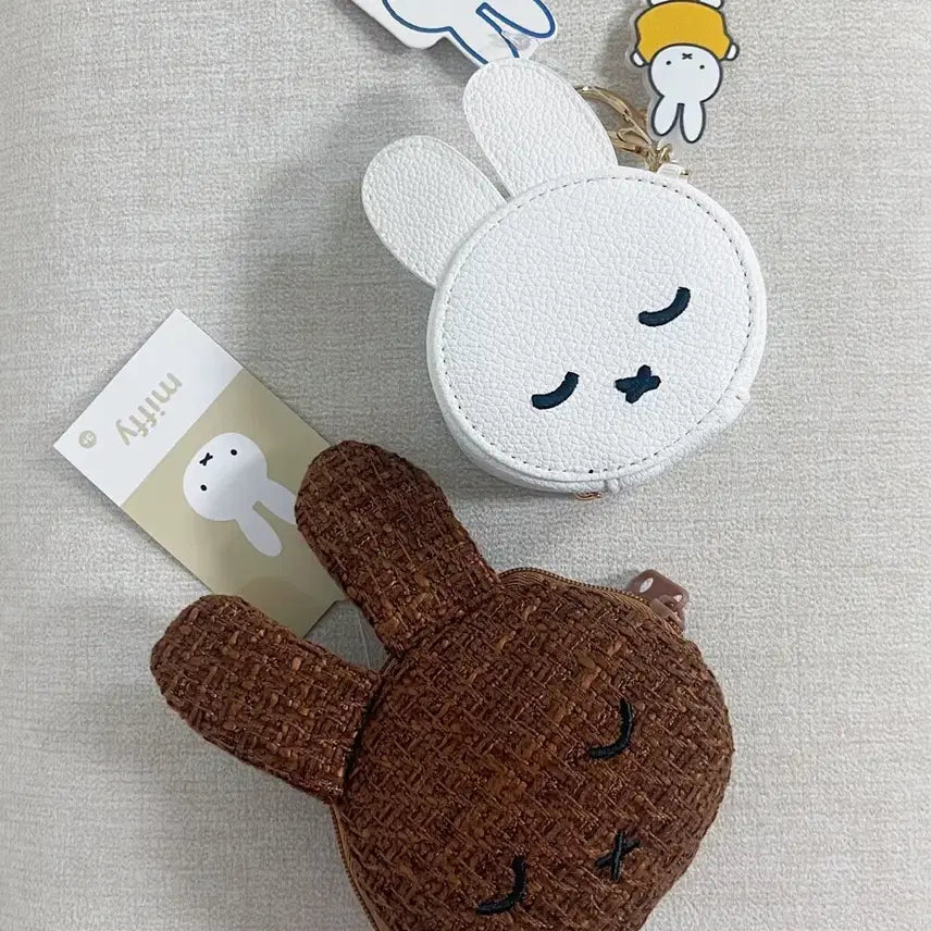 [BUNJANG] Miffy Tweed Coin Purse &amp; Leather Pouch Set / 미피 동전지갑 트위드 파우치 2개 일괄