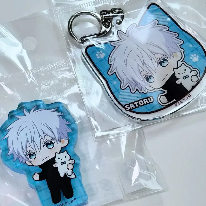 [BUNJANG] Jujutsu Kaisen Dakko Cat Hug Acrylic Block &amp; Keychain Set - Satoru Gojo / 주술회전 닷코 고양이 허그 안아주기 아크릴 블럭 키링 - 고죠 사토루