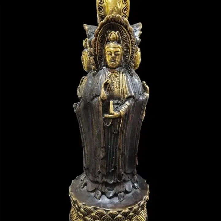 [BUNJANG] Qianlong Period Bronze Guanyin Bodhisattva Statue / 건륭년제 4면 동관세음보살상