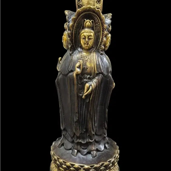 [BUNJANG] Qianlong Period Bronze Guanyin Bodhisattva Statue / 건륭년제 4면 동관세음보살상
