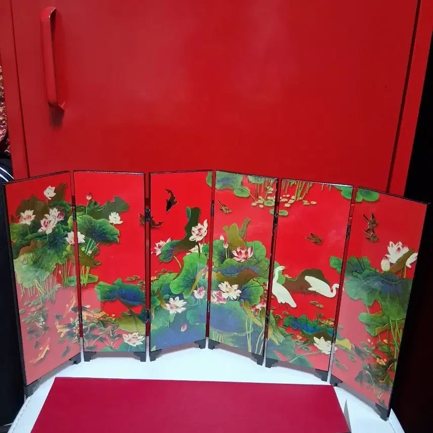 [BUNJANG] Miniature Folding Screen with Lotus Flower Design / 고급스러운 연꽃 미니 병풍