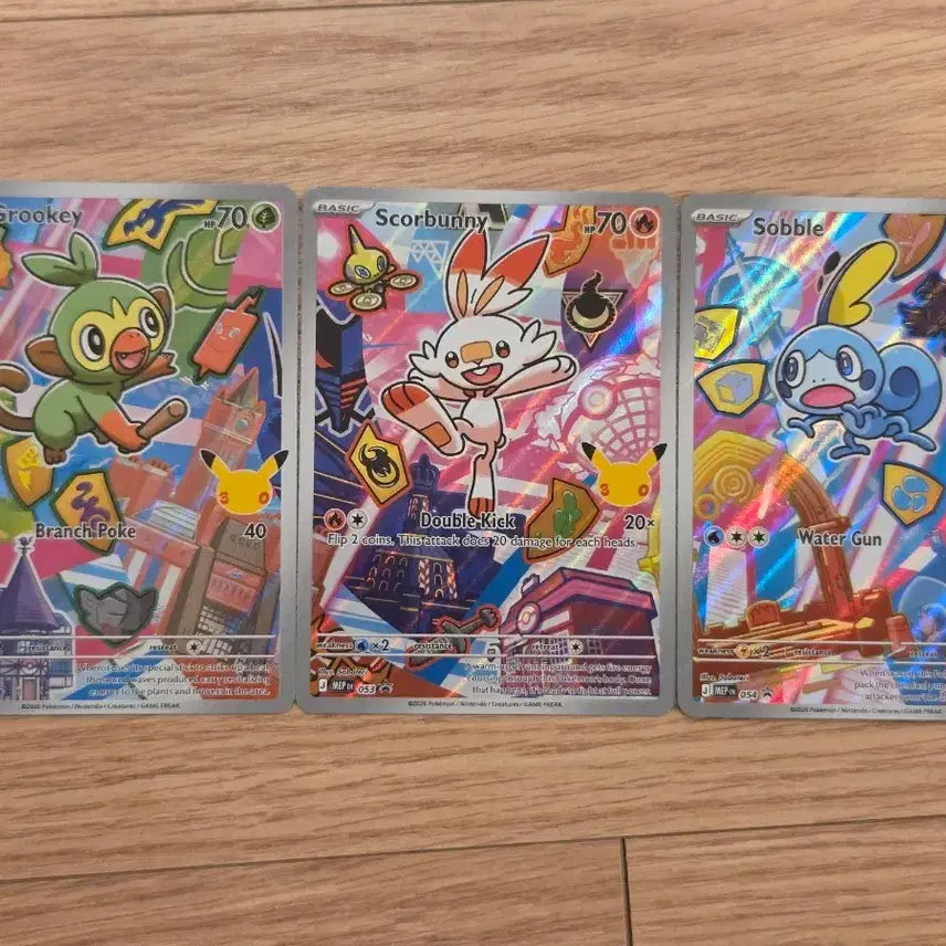 [BUNJANG] Pokemon TCG First Partner 8th Gen Starter Trio Set (Grookey, Scorbunny, Sobble) 25th Anniversary Promo (SVP 052-054) - English Version / [영판/프로모] 포켓몬 카드 퍼스트파트너 8세대 스타팅 3종 세트 흥나숭, 염버니, 울머기 / 25주년 프로모 (SVP 052, 053, 054)