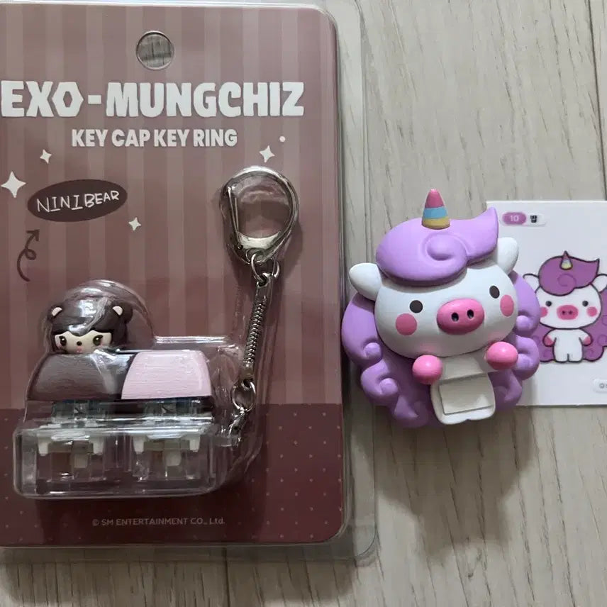 [BUNJANG] EXO Chen (Nini Bear) KCAP Keychain with Bob Figure &amp; Sticker / 엑소 키캡 키링 니니베어 오아리 밥 픽규어