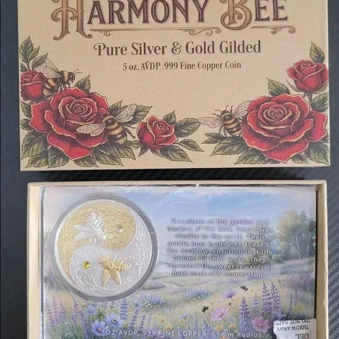 [BUNJANG] US Mint Harmony Bee 5oz Silver &amp; Gold Guild Round / 하모니 비 퓨어 실버 &amp; 골드 길드 5온스 메달