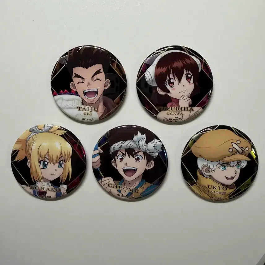 [BUNJANG] Dr. Stone Festival Set Metal Badges - Kohaku, Daizu, Yuzuriha, Chrome, Ukyo / (일괄)닥터스톤 축제 캔뱃지 코하쿠,다이주,유즈리하,크롬,우쿄