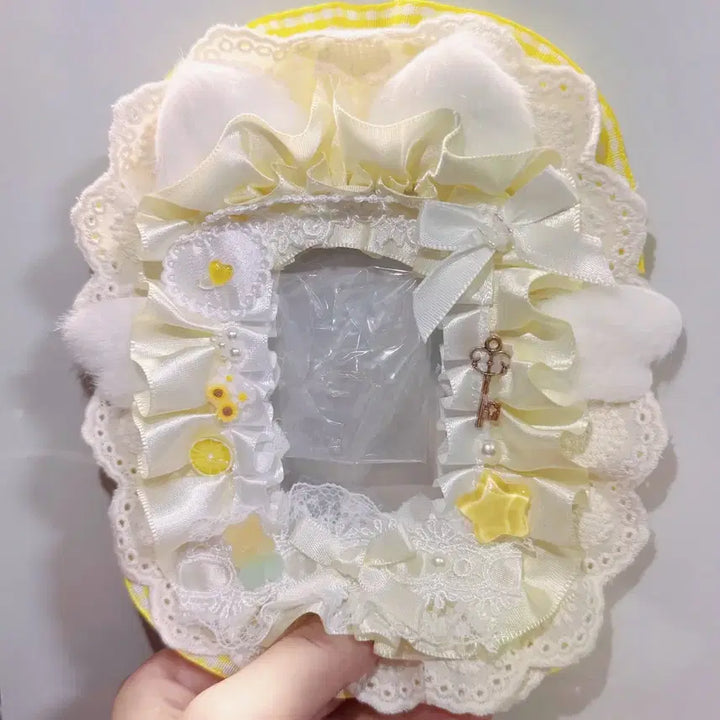 [BUNJANG] White &amp; Yellow Lace Handmade Photocard Holder Top Loader Deco / 화이트&amp;옐러우  레이스 탑꾸 탑로더 꾸미기 핸드메이드 포카홀더