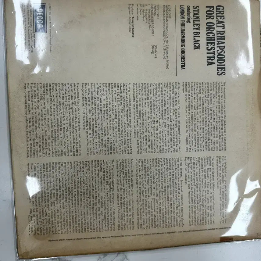[BUNJANG] DECCA Stanley Black Orchestra Rhapsodies 1973 License LP Vinyl / 데카 DECCA 스탠리 블랙 관현악 랩소디 명반 1973년 성음 라이선스 LP 팝니다