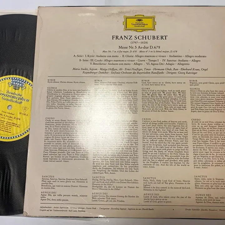 [BUNJANG] Georg Ratzinger Conducts Schubert Mass D.678 Deutsche Grammophon Mono First Pressing LP / 모노초반LP) 라칭거- 슈베르트 미사곡 D.678