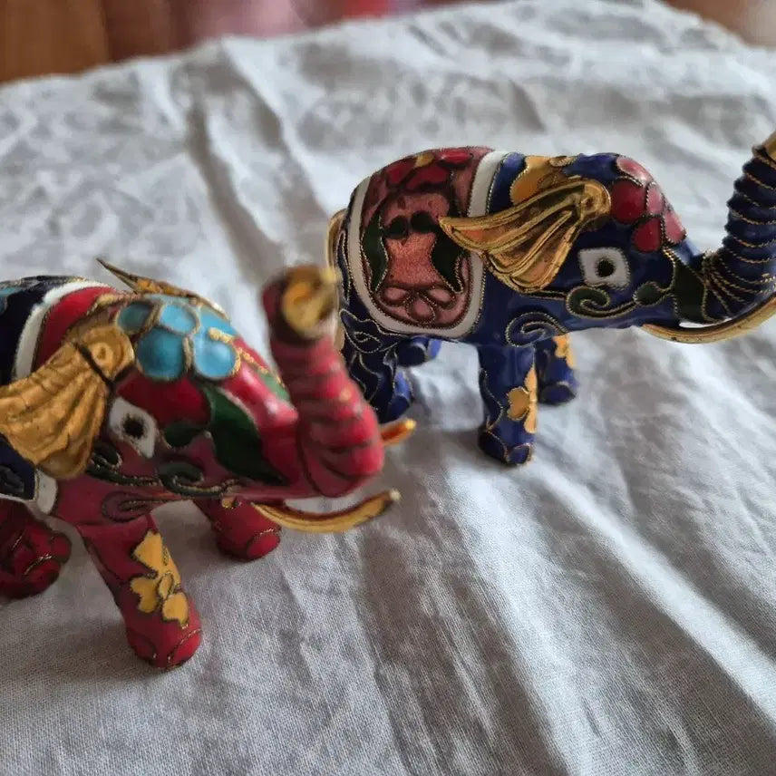 [BUNJANG] Cloisonné Elephant Decor Pair / 칠보 클로이조네 코끼리 장식품 한 쌍