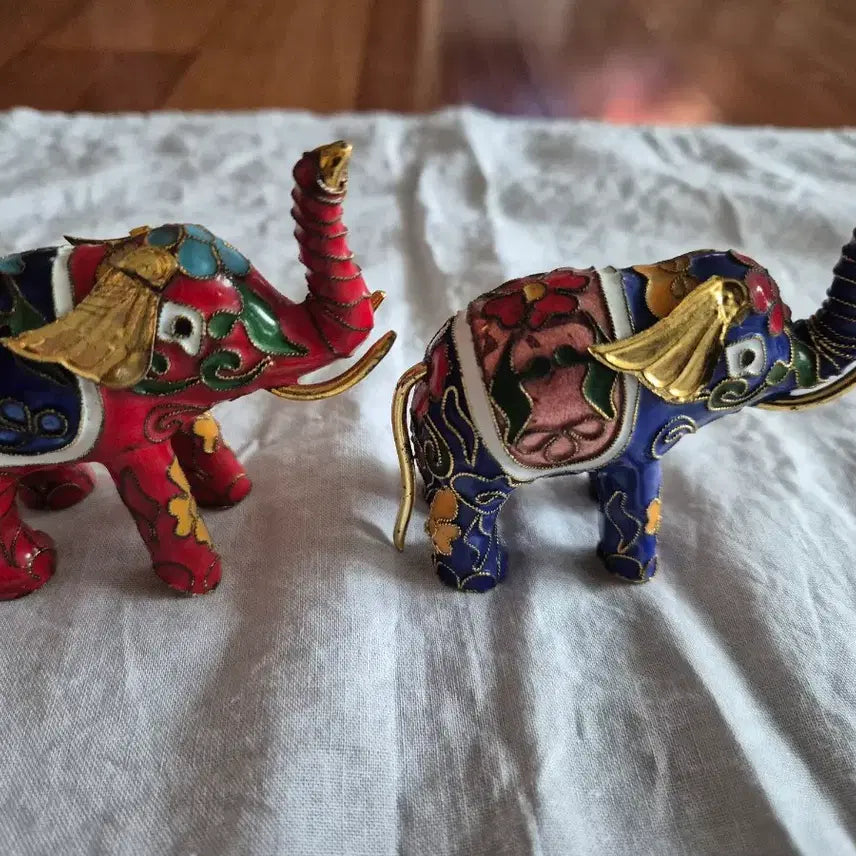 [BUNJANG] Cloisonné Elephant Decor Pair / 칠보 클로이조네 코끼리 장식품 한 쌍