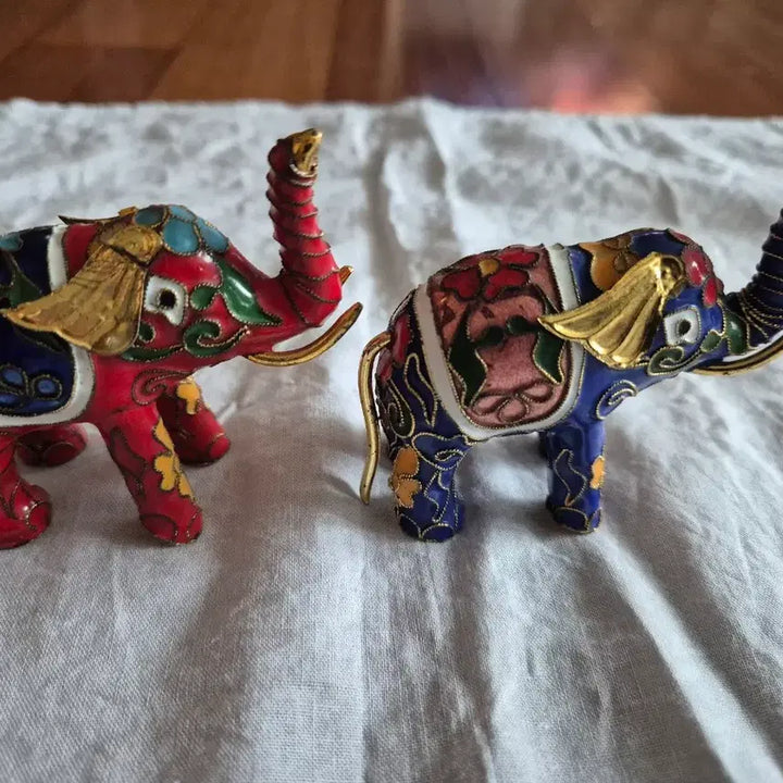 [BUNJANG] Cloisonné Elephant Decor Pair / 칠보 클로이조네 코끼리 장식품 한 쌍