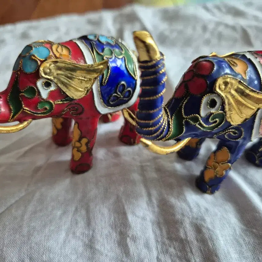 [BUNJANG] Cloisonné Elephant Decor Pair / 칠보 클로이조네 코끼리 장식품 한 쌍