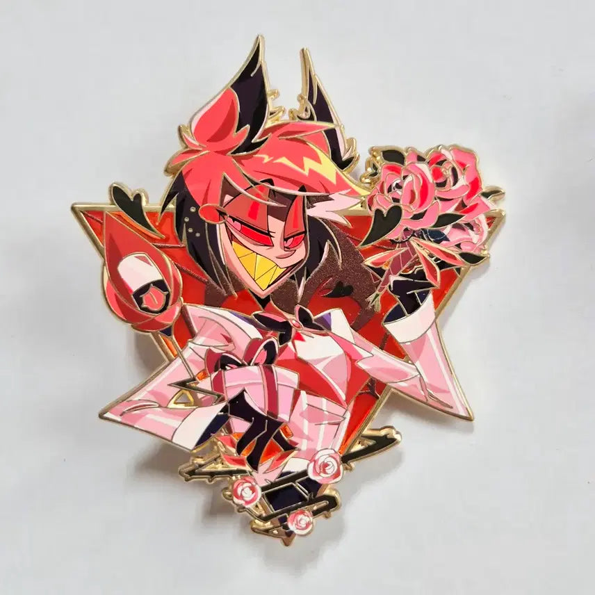 [BUNJANG] Hazbin Hotel Alastor Fanmade Stained Glass Metal Pin (Gold) / 해즈빈호텔 알래스터 팬메이드 스테인글라스 금속뱃지 금