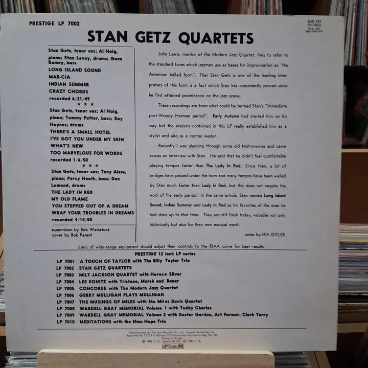 [BUNJANG] Stan Getz Quartet Prestige LP Jazz Record / 민트급 재즈 명반 스탄 게츠 쿼텟츠  프레스티지 LP 할인