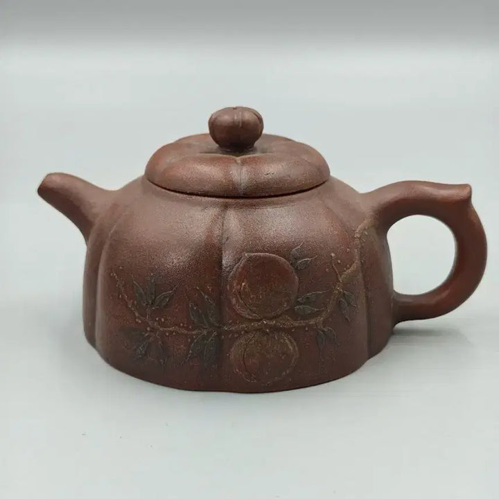 [BUNJANG] Peach &amp; Calligraphy Decorated Zisha Teapot - Chinese Antique / 복숭아문 시문 자사호 자사 주전자 중국골동품 고미술품 수집품
