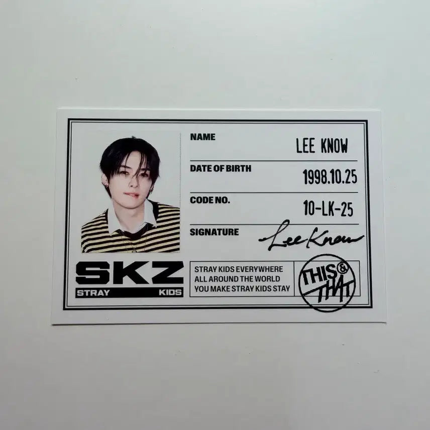 [BUNJANG] Stray Kids Lee Know THIS ver. ID Card / 스트레이 키즈 디스앤댓 THIS ver. 리노 ID카드