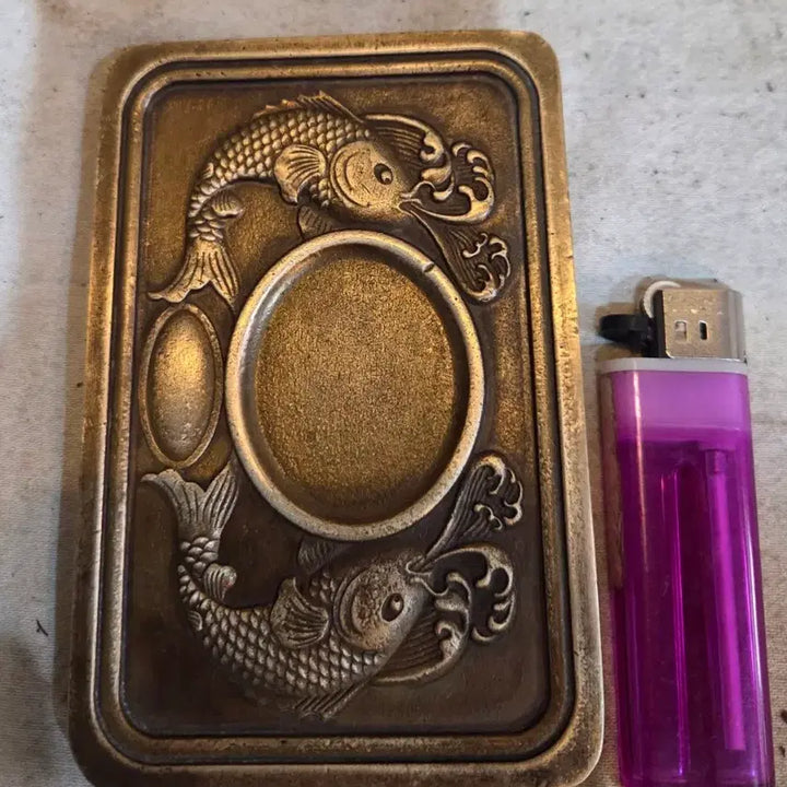 [BUNJANG] Carp Engraved Portable Bronze Inkstone / 잉어문 휴대용 동 벼루
