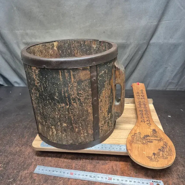 [BUNJANG] 1960s Wooden Grain Container and Rice Scoop Set / 1960년대 곡물용 나무 말통 쌀푸는 주걱 디자인 소품 세트