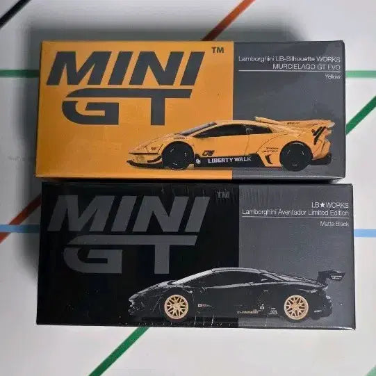 [BUNJANG] Minizity Lamborghini Murciélago GT Evo (Yellow) &amp; Aventador Limited Edition (Matte Black) Set / 미니지티 1135,1087