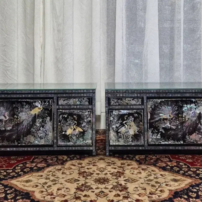 [BUNJANG] 1970s Vintage Tongyeong Mother-of-Pearl Cabinet with Peacock and Bird Motifs / 70S 빈티지 통영자개 공작 화조문 문갑