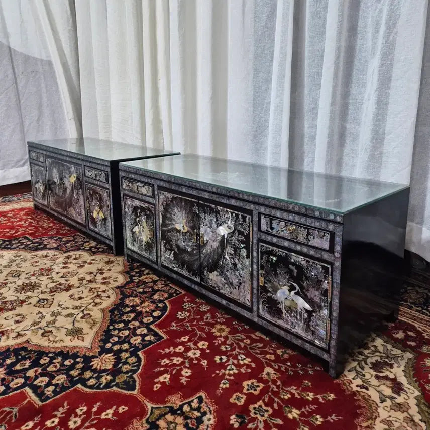 [BUNJANG] 1970s Vintage Tongyeong Mother-of-Pearl Cabinet with Peacock and Bird Motifs / 70S 빈티지 통영자개 공작 화조문 문갑
