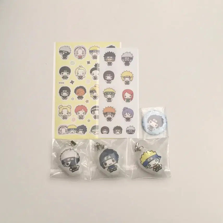 [BUNJANG] Naruto Koya-nim "Unofficial Goods" Sticker, Cushion Keychain, and Pin Button Set (Kakashi, Sasuke, Naruto) / 나루토 코야님 비공굿 스티커 쿠션키링 핀버튼 통판 세트 카카시 사스케 나루토