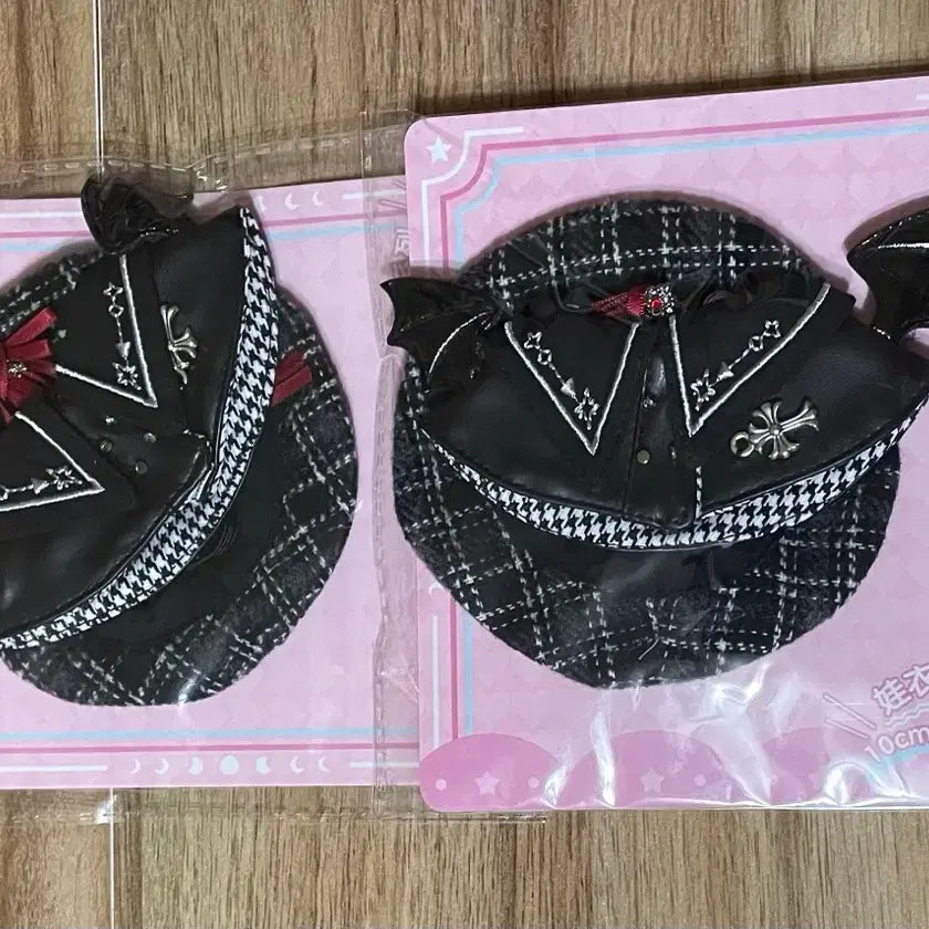 [BUNJANG] 10cm Doll Clothes Black Devil Plaid Beret Set / 10cm 인형옷 솜인형옷 누이 의상 블랙 악마 체크 베레모 세트