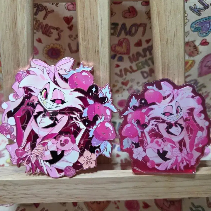 [BUNJANG] Hazbin Hotel Angel Dust Fan-Made Badge + Acrylic Keychain / 해즈빈호텔 앤젤더스트 팬메이드 뱃지+아크릴