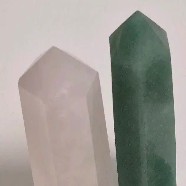 [BUNJANG] Natural Stone Set Rose Quartz &amp; Green Aventurine Point Tower Interior Decor / 천연원석 세트 포인트 타워 광물 로즈쿼츠 그린 아벤츄린 인테리어 소품 데스크테리어 명상