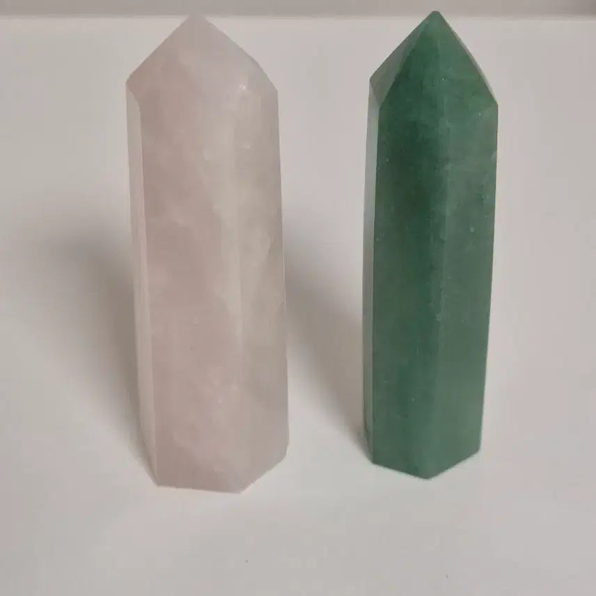[BUNJANG] Natural Stone Set Rose Quartz &amp; Green Aventurine Point Tower Interior Decor / 천연원석 세트 포인트 타워 광물 로즈쿼츠 그린 아벤츄린 인테리어 소품 데스크테리어 명상