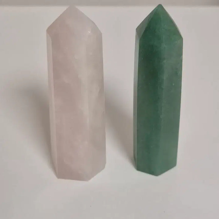 [BUNJANG] Natural Stone Set Rose Quartz &amp; Green Aventurine Point Tower Interior Decor / 천연원석 세트 포인트 타워 광물 로즈쿼츠 그린 아벤츄린 인테리어 소품 데스크테리어 명상