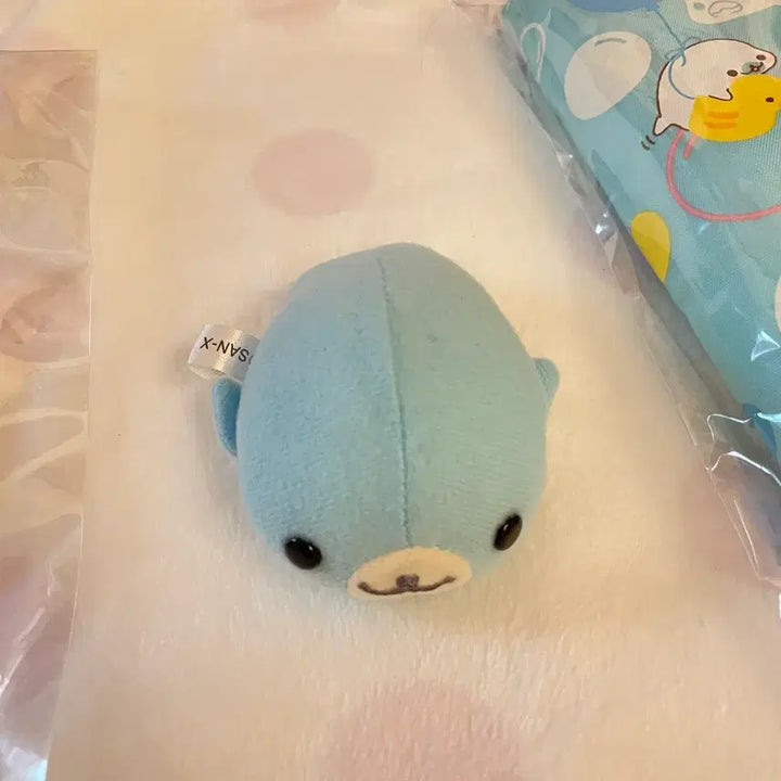 [BUNJANG] San-X Mamegoma Classic Bundle Set - Small Plush Toy, Multi Pouch, and Wallet / 일괄) 고전 산엑스 마메고마 소라고마 소형인형 마메고마 다이어리 멀티파우치 마메고마 지갑 다꾸용품 하늘색