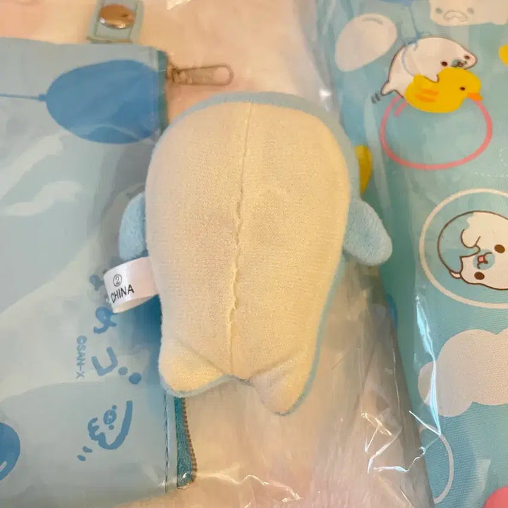 [BUNJANG] San-X Mamegoma Classic Bundle Set - Small Plush Toy, Multi Pouch, and Wallet / 일괄) 고전 산엑스 마메고마 소라고마 소형인형 마메고마 다이어리 멀티파우치 마메고마 지갑 다꾸용품 하늘색