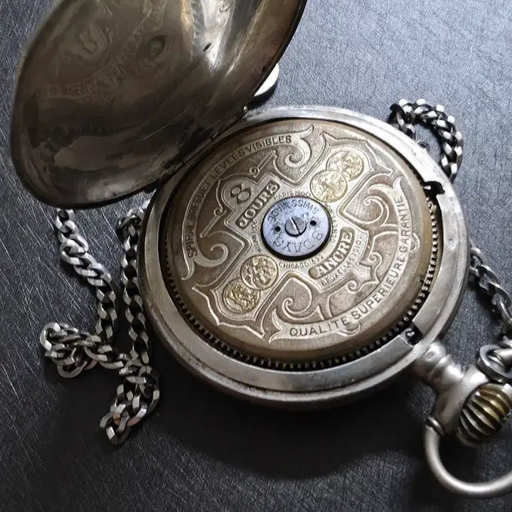 [BUNJANG] Hebdomas 8 Jours .800 Silver Open Heart Pocket Watch / 헤브도마스 8JOURS 실버회중시계