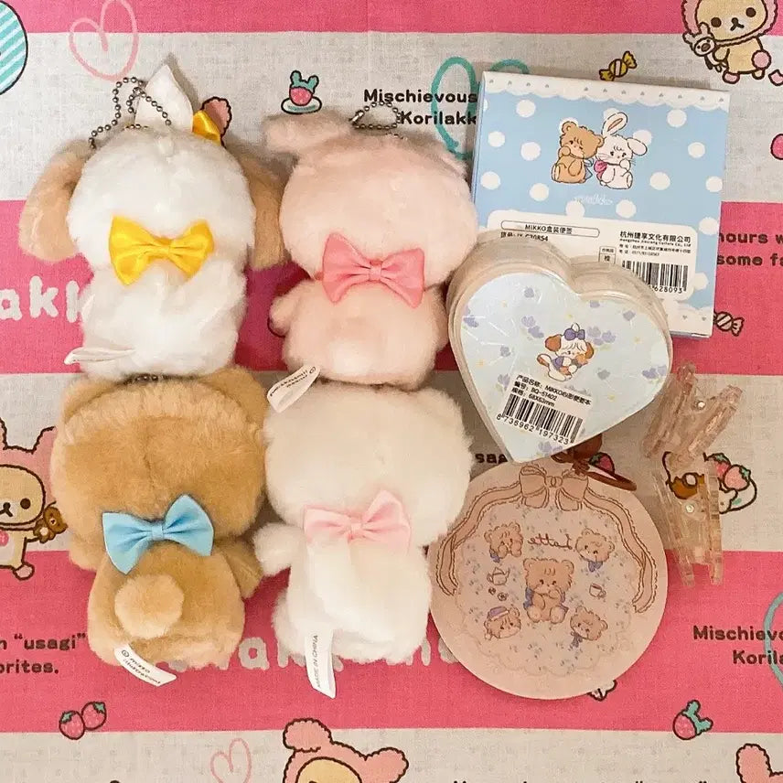 [BUNJANG] Qualia Mikko Character Plush Set / [일괄판매] QUALIA 미코 mikko 캐릭터즈 봉제인형 가챠, 샤카샤카키링, 메모지 세트, 집게