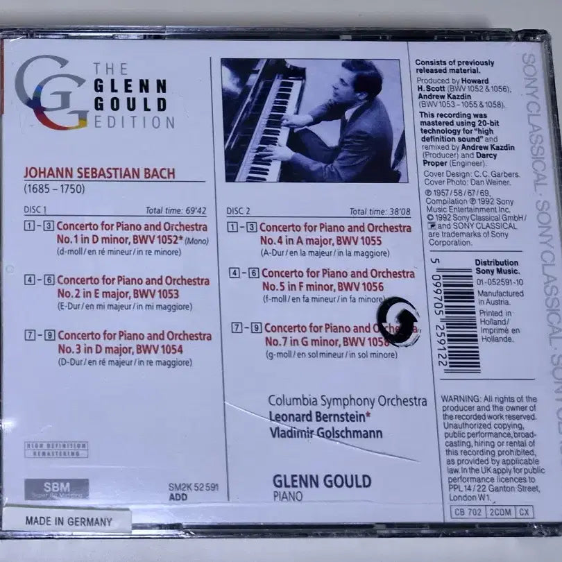 [BUNJANG] Glenn Gould Edition Bach Piano Concertos 2CD (Sealed) / 글렌 굴드 에디션 - 바흐 피아노 협주곡 (미개봉 2CD)