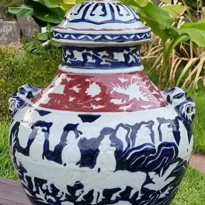 [BUNJANG] Antique Blue and White Porcelain Vase with Glazed Red Accent - Large Chinese Ceramic / 청화백자 유리홍 오래된 고도자 대관 높이49센치 중국도자기 고도자 골통품