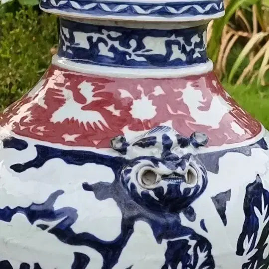 [BUNJANG] Antique Blue and White Porcelain Vase with Glazed Red Accent - Large Chinese Ceramic / 청화백자 유리홍 오래된 고도자 대관 높이49센치 중국도자기 고도자 골통품