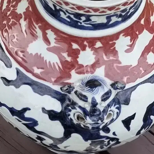 [BUNJANG] Antique Blue and White Porcelain Vase with Glazed Red Accent - Large Chinese Ceramic / 청화백자 유리홍 오래된 고도자 대관 높이49센치 중국도자기 고도자 골통품