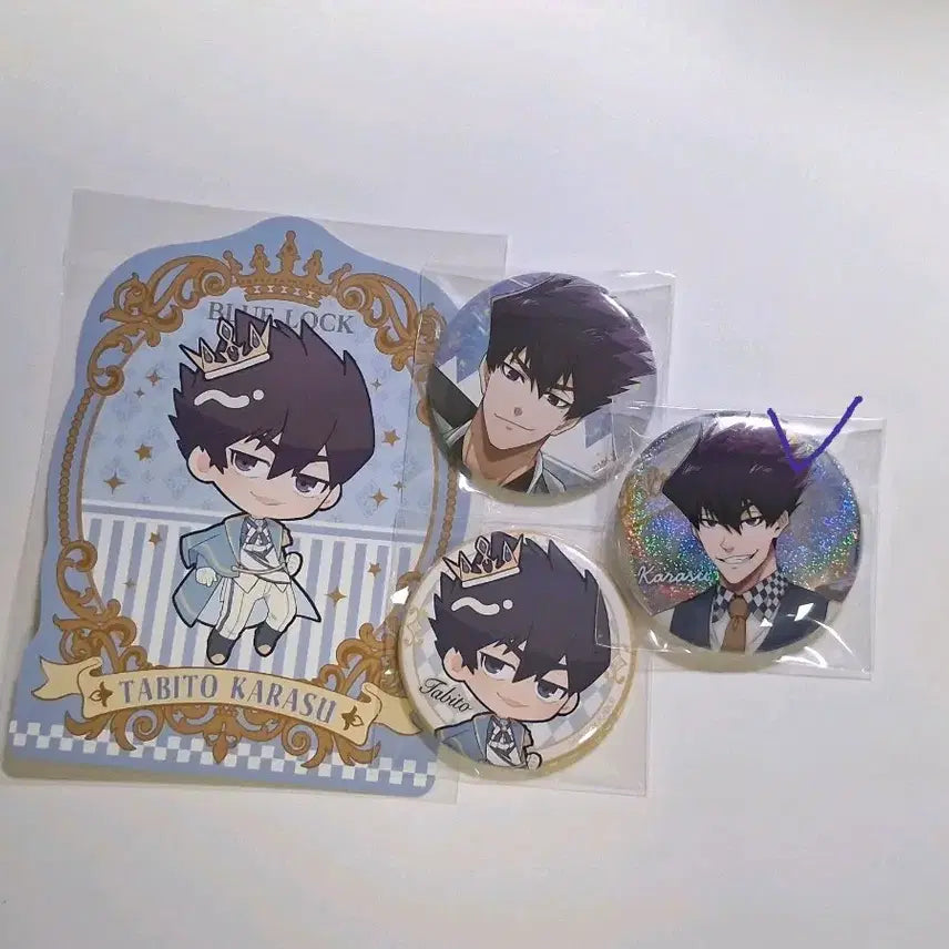 [BUNJANG] Blue Lock Karasu Tabito Lawson Collaboration Can Badge &amp; Postcard Set / 블루록 카라스 타비토 로손 콜라보 캔뱃지 엽서